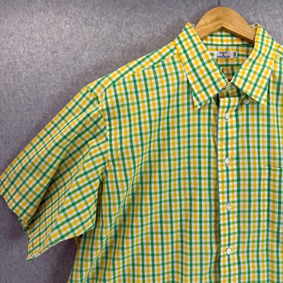 Maus & Hoffman Mens XXL Green‎ Yellow Gingham Short Sleeve Cotton Shirt Buttoned - Picture 5 of 15